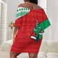 Mauritania Christmas Off Shoulder Short Dress Santa Sharks Festive Fish Pattern and Red Green Holiday - African Pride