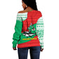 Mauritania Christmas Off Shoulder Sweater Santa Sharks Festive Fish Pattern and Red Green Holiday - African Pride