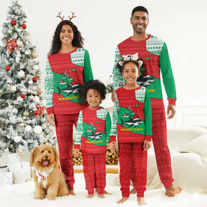 Mauritania Christmas Pajama Set Santa Sharks Festive Fish Pattern and Red Green Holiday - African Pride