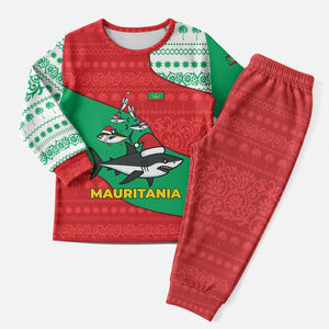 Mauritania Christmas Pajama Set Santa Sharks Festive Fish Pattern and Red Green Holiday - African Pride