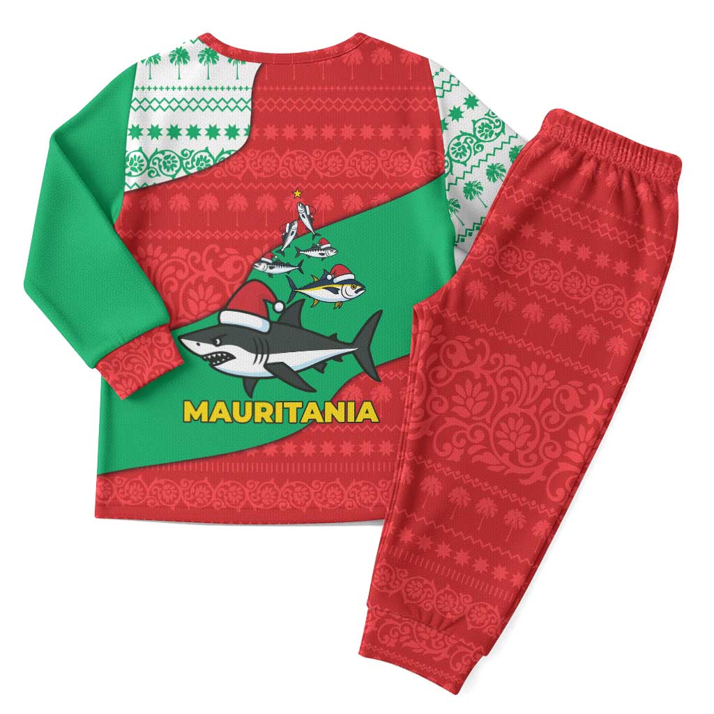 Mauritania Christmas Pajama Set Santa Sharks Festive Fish Pattern and Red Green Holiday - African Pride