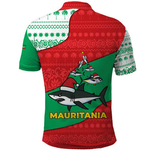 Mauritania Christmas Polo Shirt Santa Sharks Festive Fish Pattern and Red Green Holiday - African Pride