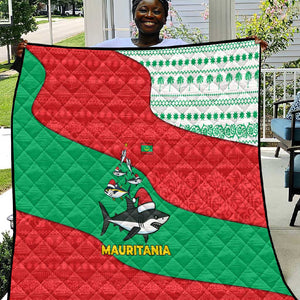 Mauritania Christmas Quilt Santa Sharks Festive Fish Pattern and Red Green Holiday - African Pride