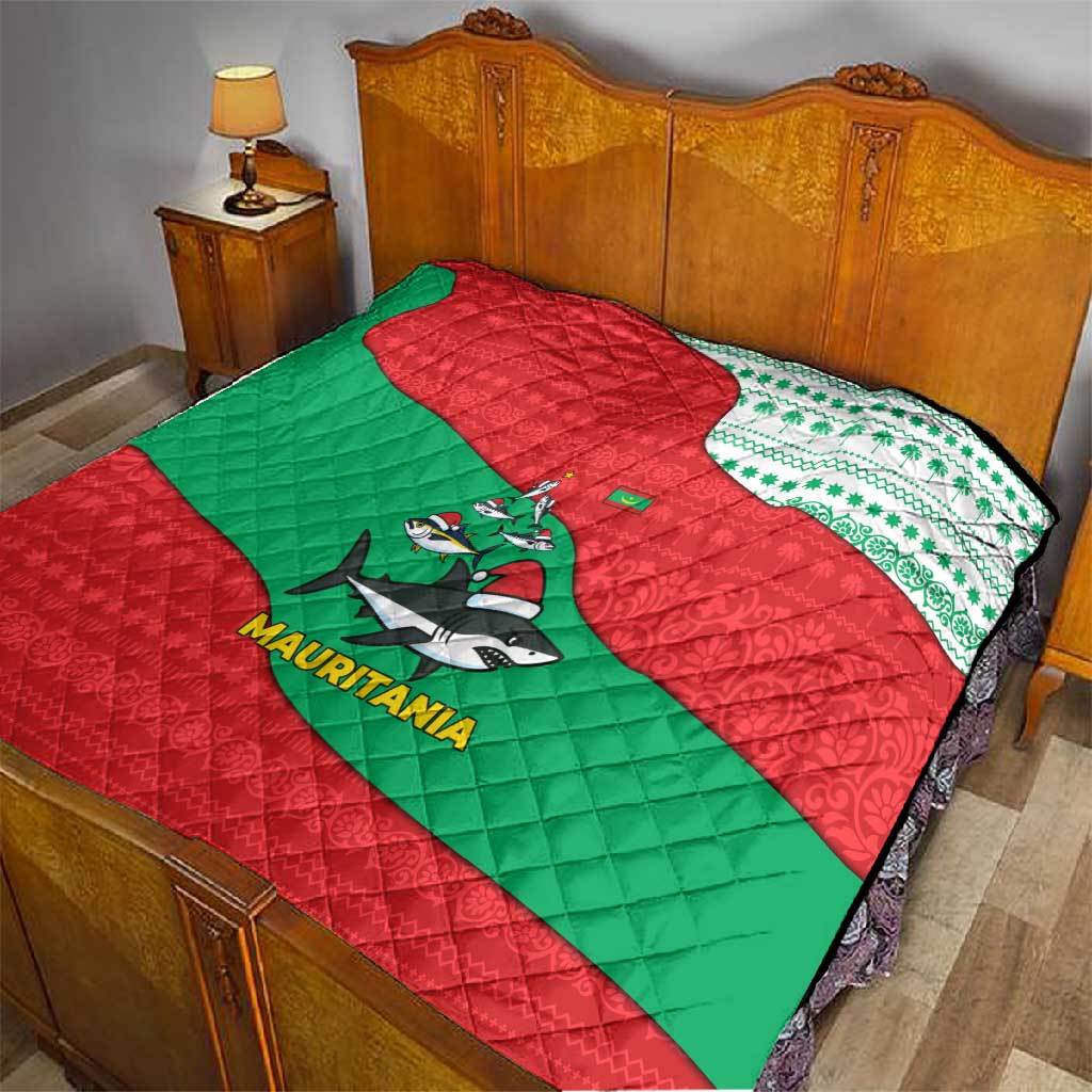 Mauritania Christmas Quilt Santa Sharks Festive Fish Pattern and Red Green Holiday - African Pride