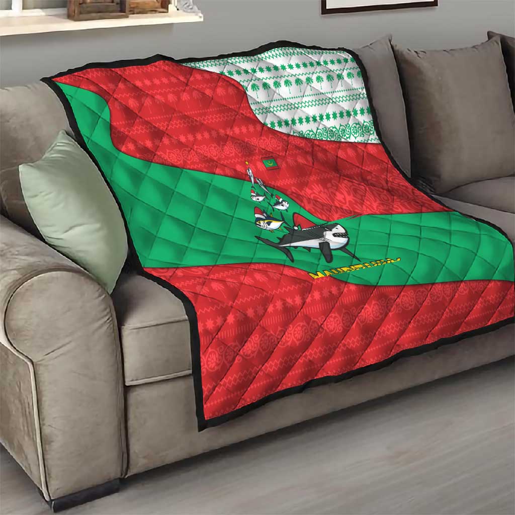 Mauritania Christmas Quilt Santa Sharks Festive Fish Pattern and Red Green Holiday - African Pride