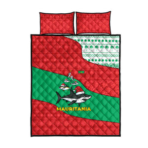Mauritania Christmas Quilt Bed Set Santa Sharks Festive Fish Pattern and Red Green Holiday - African Pride