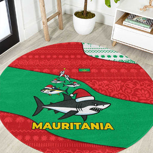 Mauritania Christmas Round Carpet Santa Sharks Festive Fish Pattern and Red Green Holiday - African Pride
