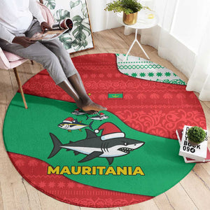 Mauritania Christmas Round Carpet Santa Sharks Festive Fish Pattern and Red Green Holiday - African Pride