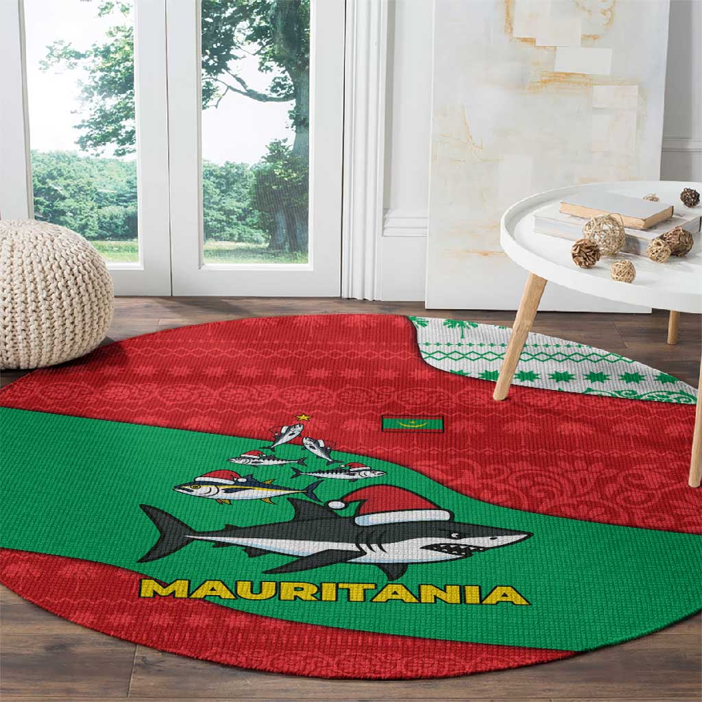 Mauritania Christmas Round Carpet Santa Sharks Festive Fish Pattern and Red Green Holiday - African Pride