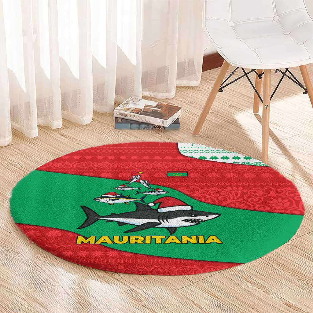 Mauritania Christmas Round Carpet Santa Sharks Festive Fish Pattern and Red Green Holiday - African Pride