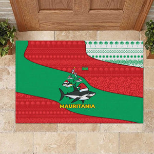 Mauritania Christmas Rubber Doormat Santa Sharks Festive Fish Pattern and Red Green Holiday - African Pride