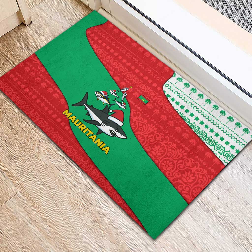 Mauritania Christmas Rubber Doormat Santa Sharks Festive Fish Pattern and Red Green Holiday - African Pride