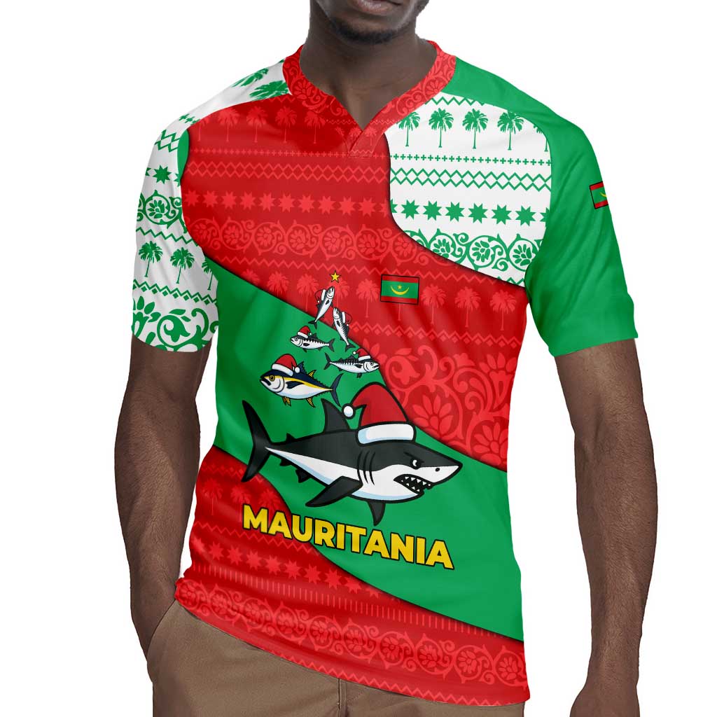 Mauritania Christmas Rugby Jersey Santa Sharks Festive Fish Pattern and Red Green Holiday - African Pride