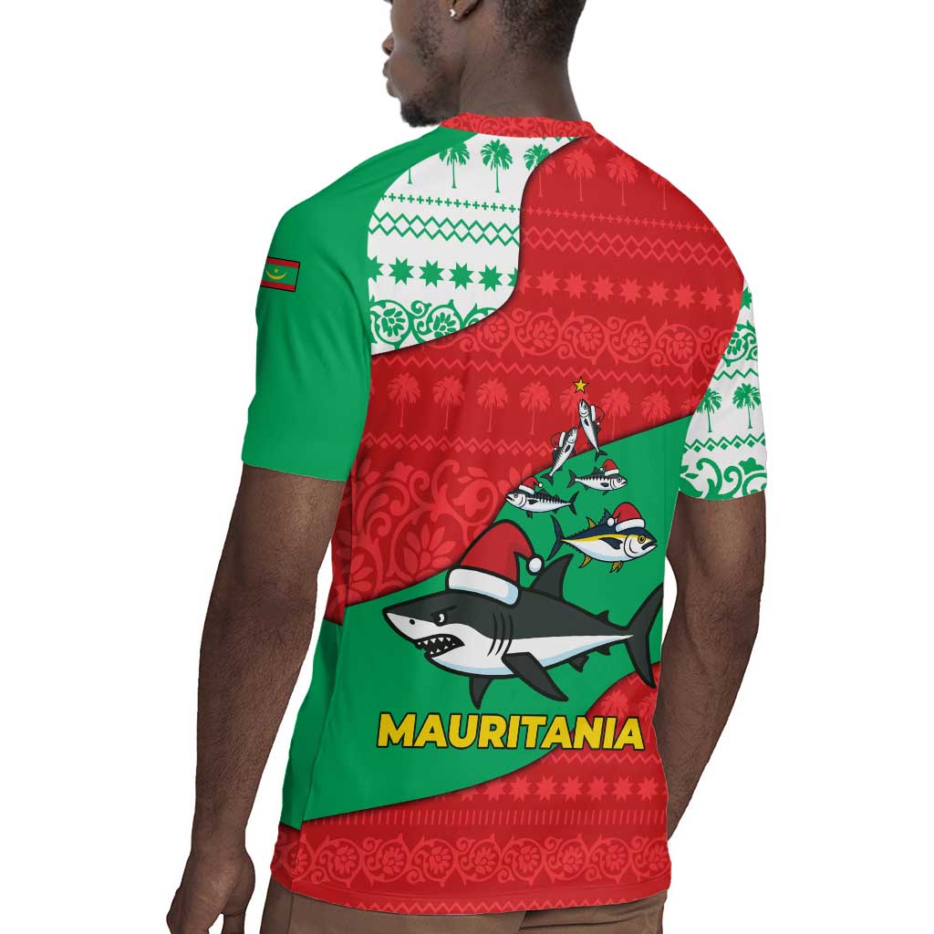Mauritania Christmas Rugby Jersey Santa Sharks Festive Fish Pattern and Red Green Holiday - African Pride