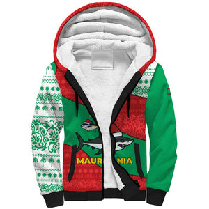 Mauritania Christmas Sherpa Hoodie Santa Sharks Festive Fish Pattern and Red Green Holiday - African Pride