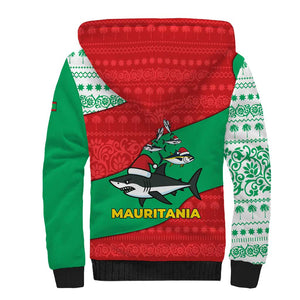 Mauritania Christmas Sherpa Hoodie Santa Sharks Festive Fish Pattern and Red Green Holiday - African Pride
