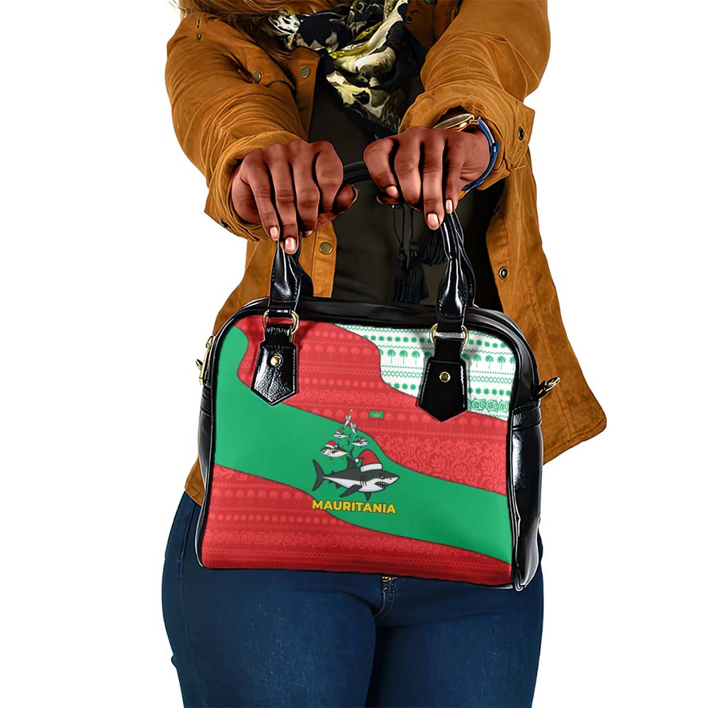 Mauritania Christmas Shoulder Handbag Santa Sharks Festive Fish Pattern and Red Green Holiday - African Pride