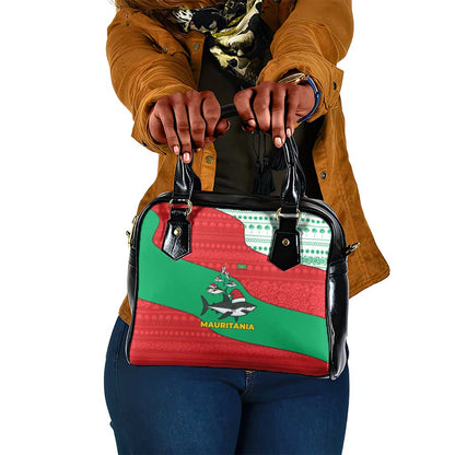 Mauritania Christmas Shoulder Handbag Santa Sharks Festive Fish Pattern and Red Green Holiday - African Pride