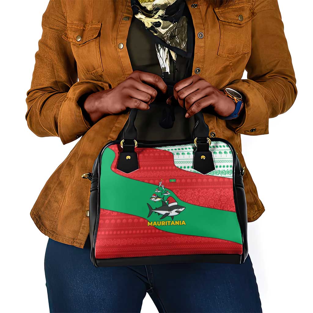 Mauritania Christmas Shoulder Handbag Santa Sharks Festive Fish Pattern and Red Green Holiday - African Pride