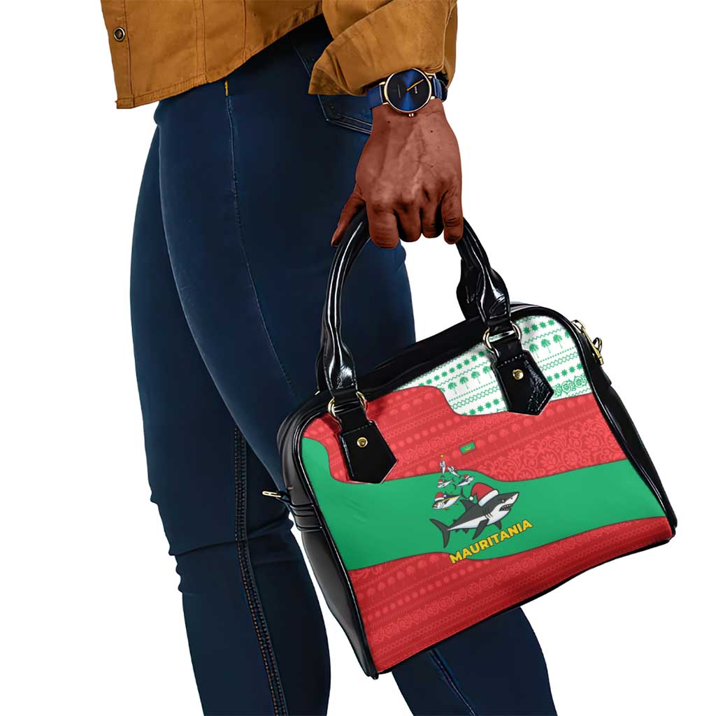 Mauritania Christmas Shoulder Handbag Santa Sharks Festive Fish Pattern and Red Green Holiday - African Pride