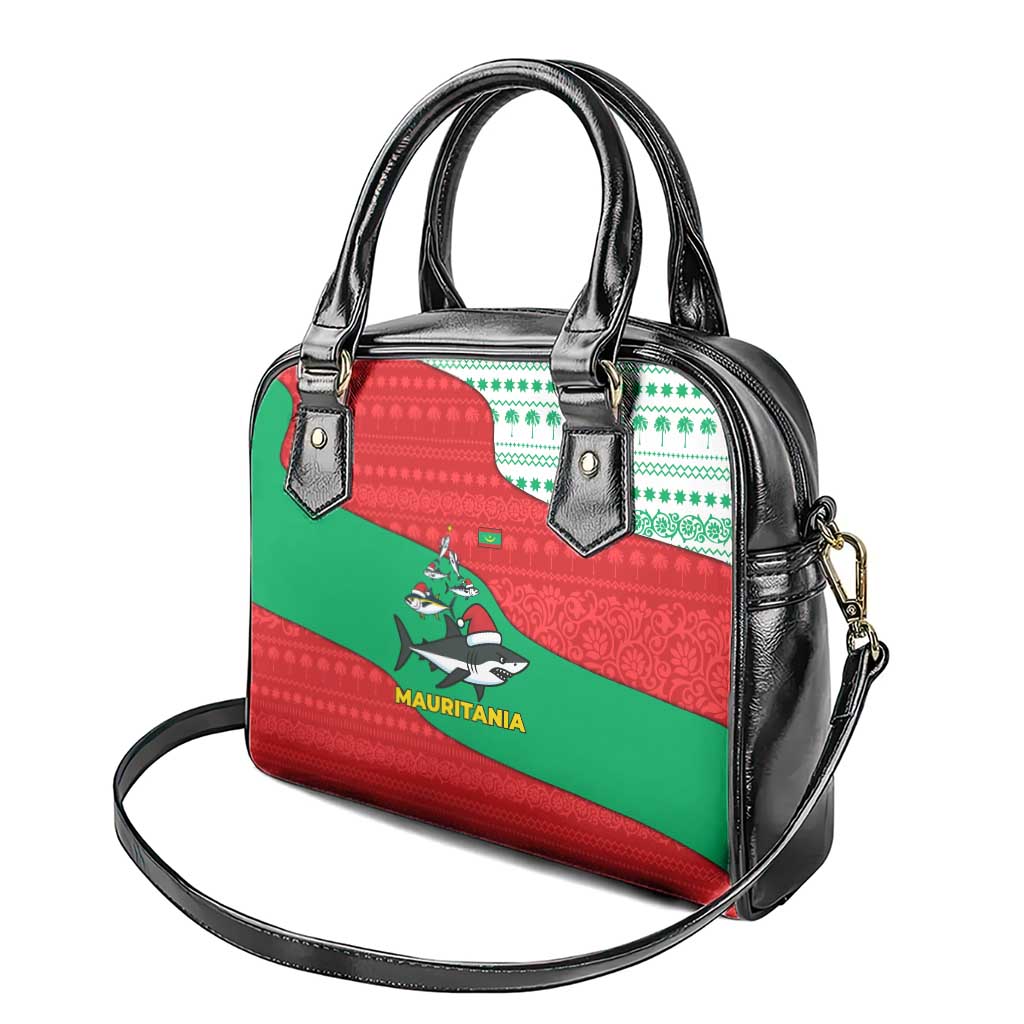 Mauritania Christmas Shoulder Handbag Santa Sharks Festive Fish Pattern and Red Green Holiday - African Pride