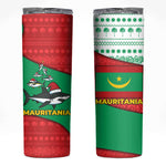Mauritania Christmas Skinny Tumbler Santa Sharks Festive Fish Pattern and Red Green Holiday - African Pride