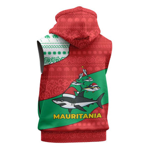 Mauritania Christmas Sleeveless Hoodie Santa Sharks Festive Fish Pattern and Red Green Holiday - African Pride