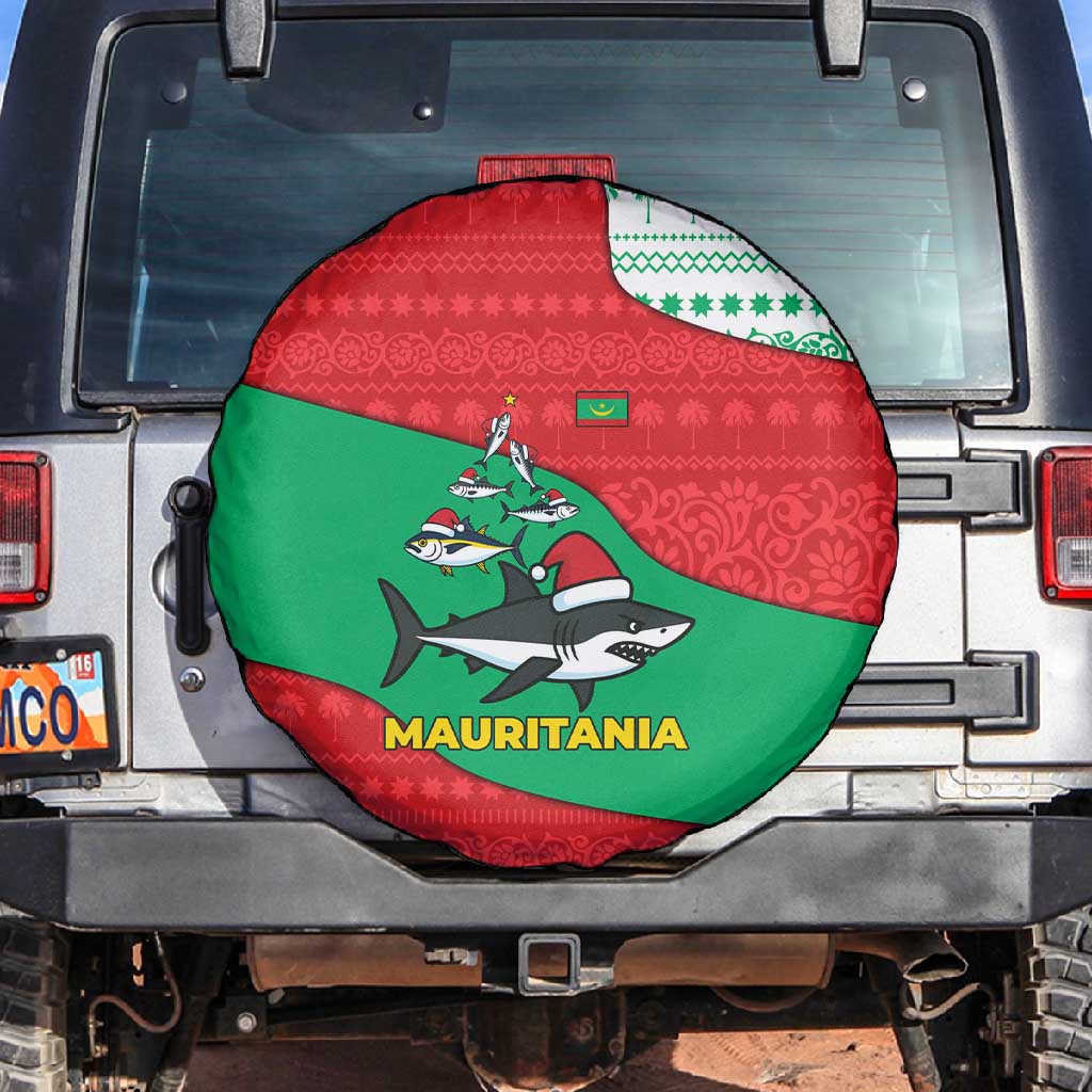 Mauritania Christmas Spare Tire Cover Santa Sharks Festive Fish Pattern and Red Green Holiday - African Pride