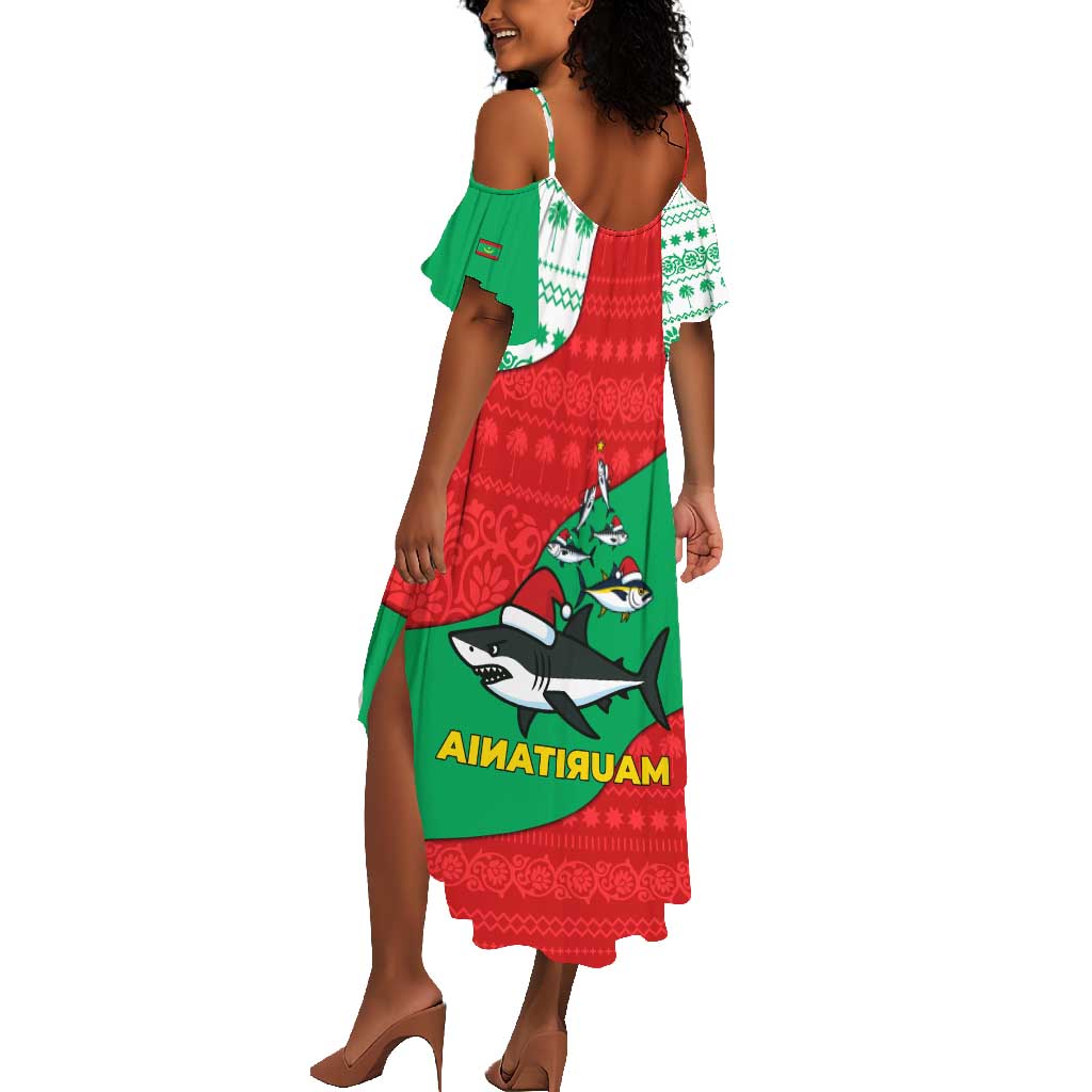Mauritania Christmas Summer Maxi Dress Santa Sharks Festive Fish Pattern and Red Green Holiday - African Pride