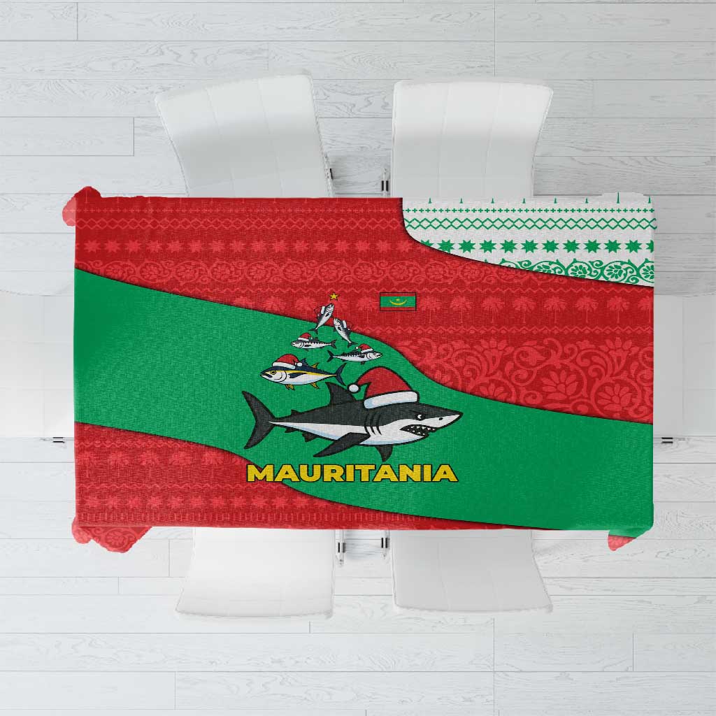 Mauritania Christmas Tablecloth Santa Sharks Festive Fish Pattern and Red Green Holiday - African Pride