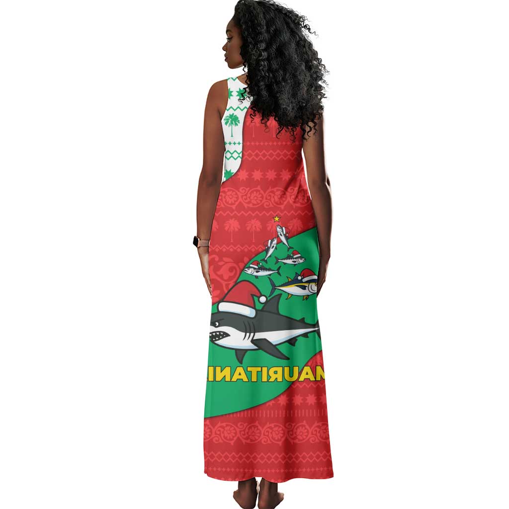 Mauritania Christmas Tank Maxi Dress Santa Sharks Festive Fish Pattern and Red Green Holiday - African Pride