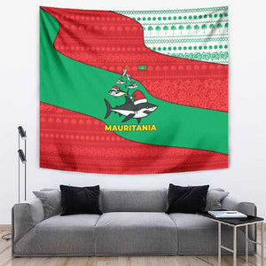 Mauritania Christmas Tapestry Santa Sharks Festive Fish Pattern and Red Green Holiday - African Pride
