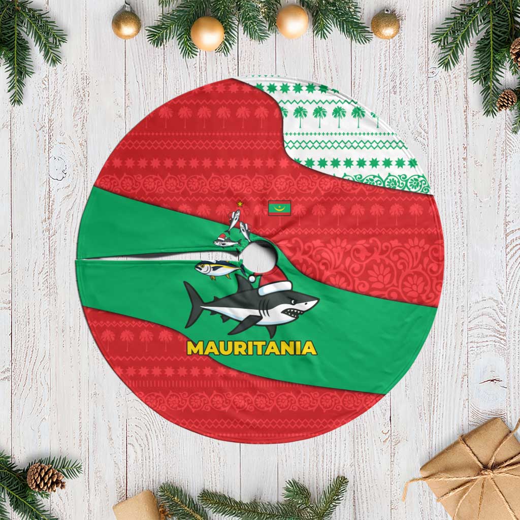 Mauritania Christmas Tree Skirt Santa Sharks Festive Fish Pattern and Red Green Holiday - African Pride