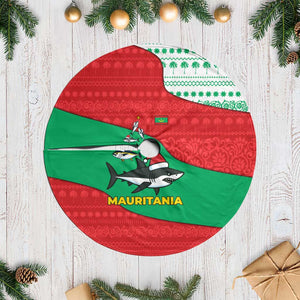 Mauritania Christmas Tree Skirt Santa Sharks Festive Fish Pattern and Red Green Holiday - African Pride