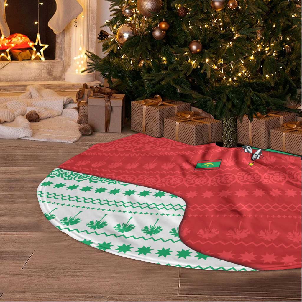 Mauritania Christmas Tree Skirt Santa Sharks Festive Fish Pattern and Red Green Holiday - African Pride