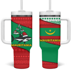 Mauritania Christmas Tumbler With Handle Santa Sharks Festive Fish Pattern and Red Green Holiday - African Pride