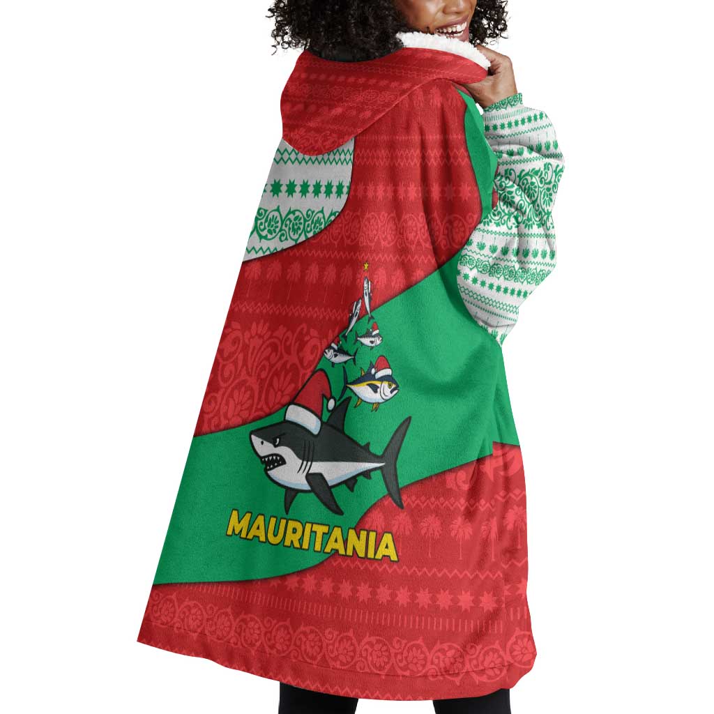 Mauritania Christmas Wearable Blanket Hoodie Santa Sharks Festive Fish Pattern and Red Green Holiday - African Pride