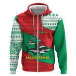 Mauritania Christmas Zip Hoodie Santa Sharks Festive Fish Pattern and Red Green Holiday - African Pride