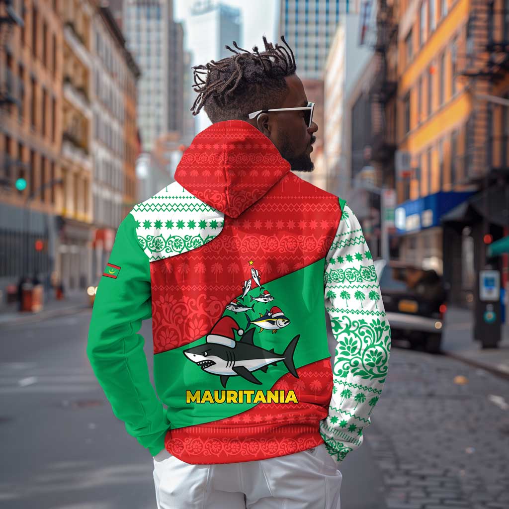 Mauritania Christmas Zip Hoodie Santa Sharks Festive Fish Pattern and Red Green Holiday - African Pride