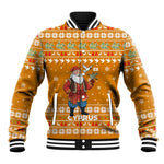 Cyprus Christmas Baseball Jacket Santa Holding Doves Olive Branch Snowflakes - African Pride