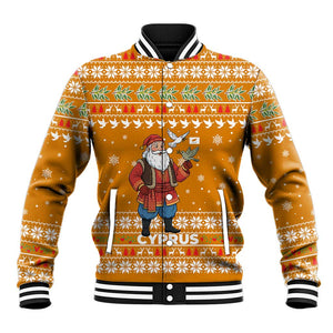 Cyprus Christmas Baseball Jacket Santa Holding Doves Olive Branch Snowflakes - African Pride