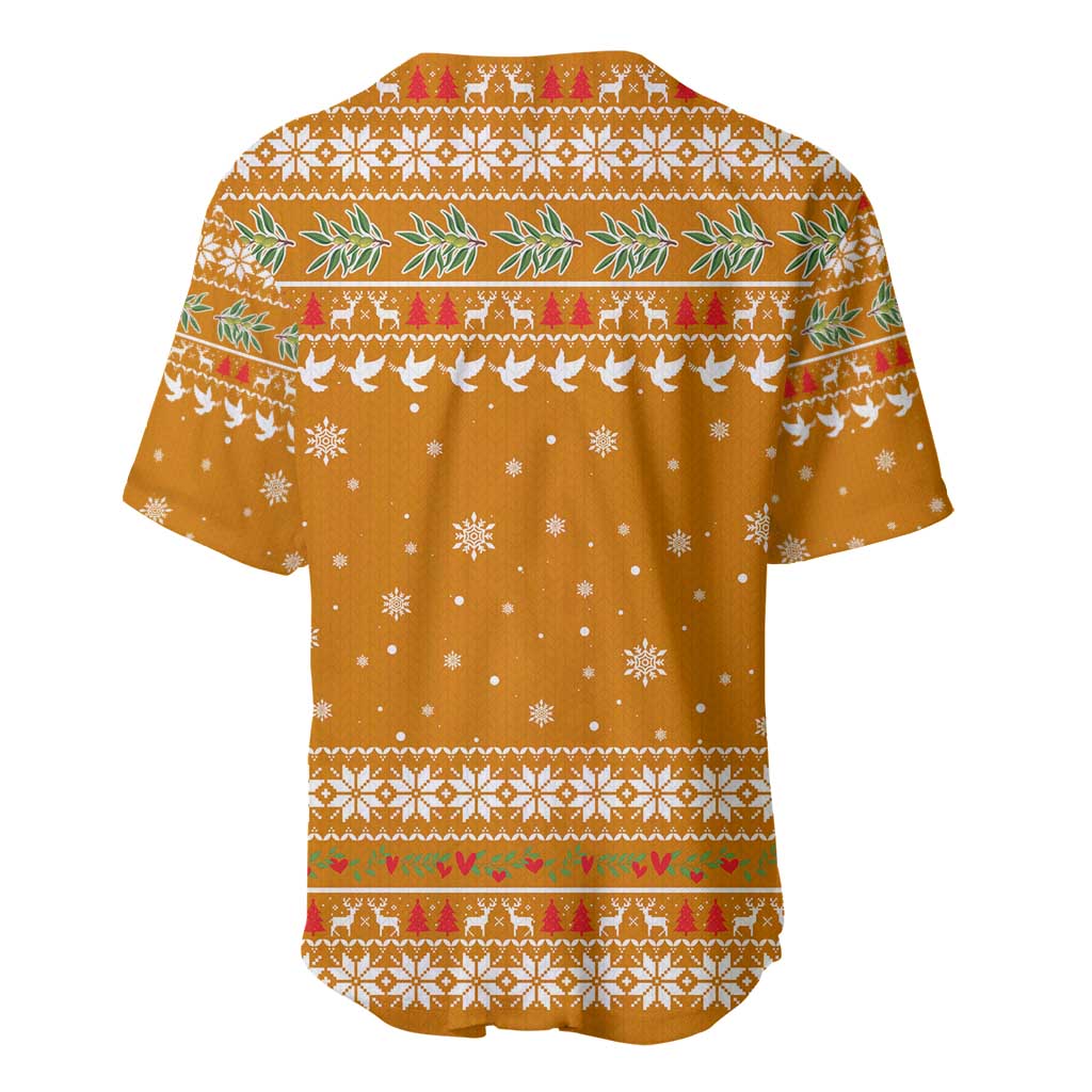 Cyprus Christmas Baseball Jersey Santa Holding Doves Olive Branch Snowflakes - African Pride