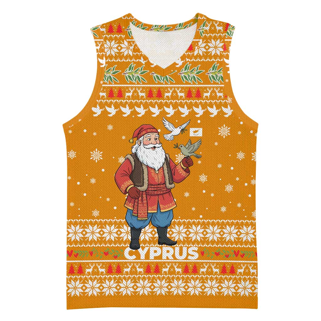 Cyprus Christmas Basketball Jersey Santa Holding Doves Olive Branch Snowflakes - African Pride