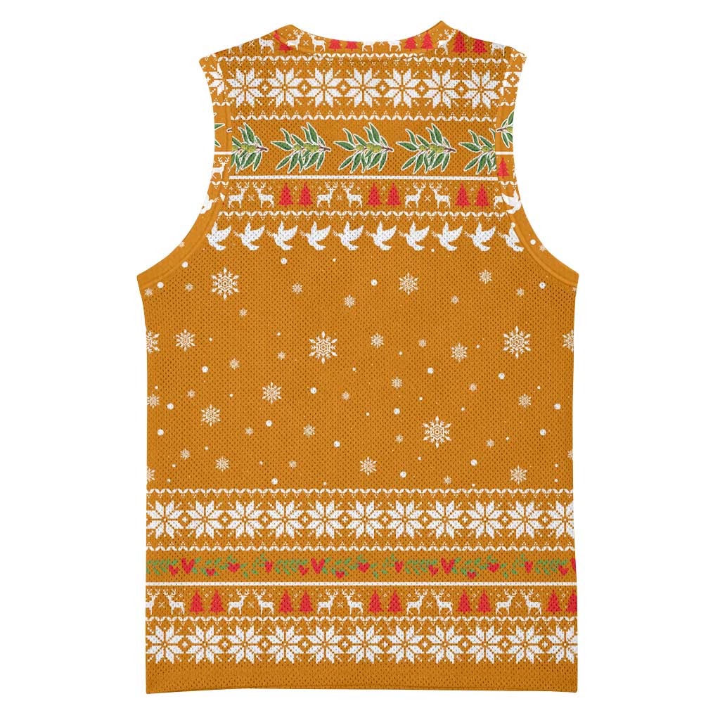 Cyprus Christmas Basketball Jersey Santa Holding Doves Olive Branch Snowflakes - African Pride