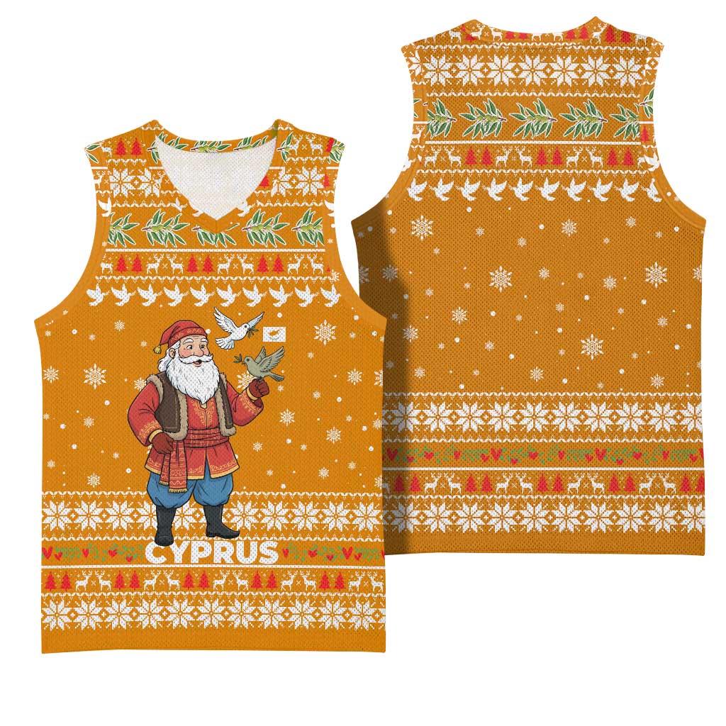 Cyprus Christmas Basketball Jersey Santa Holding Doves Olive Branch Snowflakes - African Pride