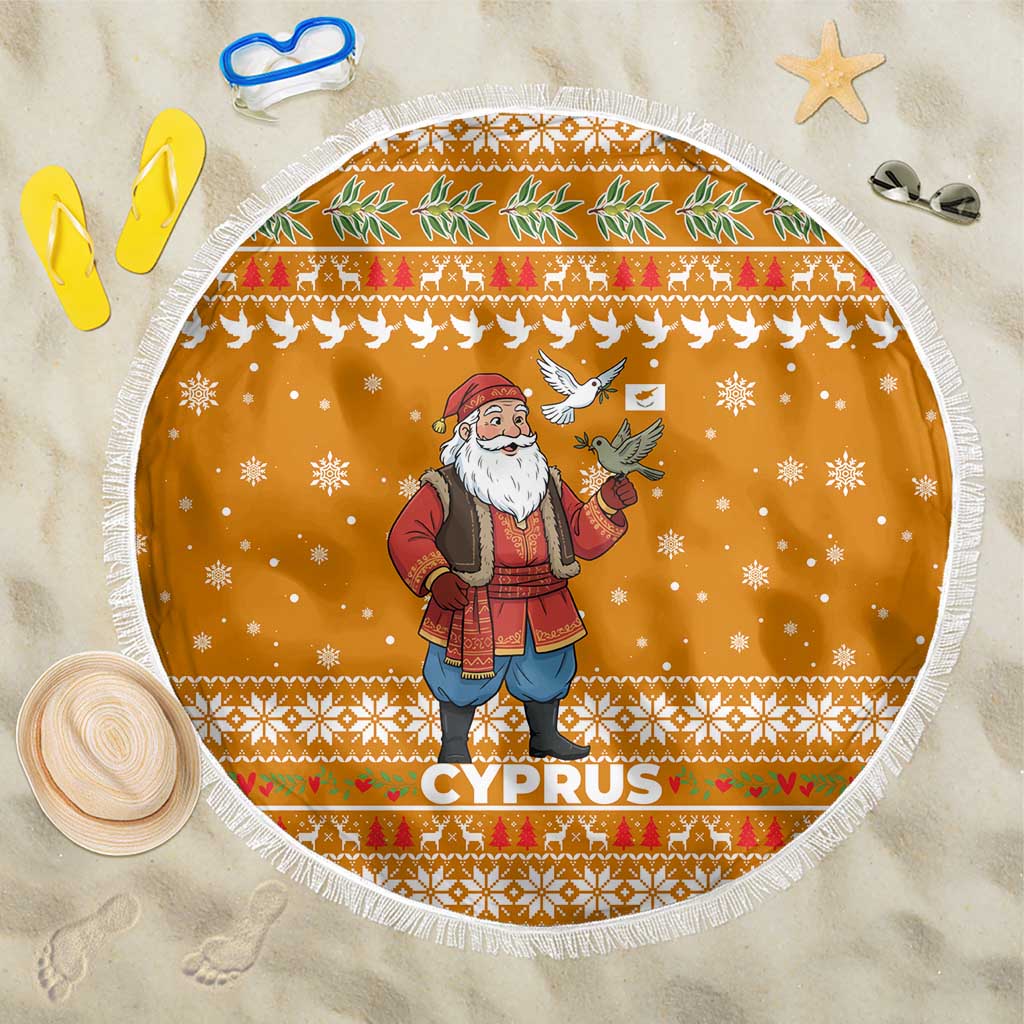 Cyprus Christmas Beach Blanket Santa Holding Doves Olive Branch Snowflakes - African Pride