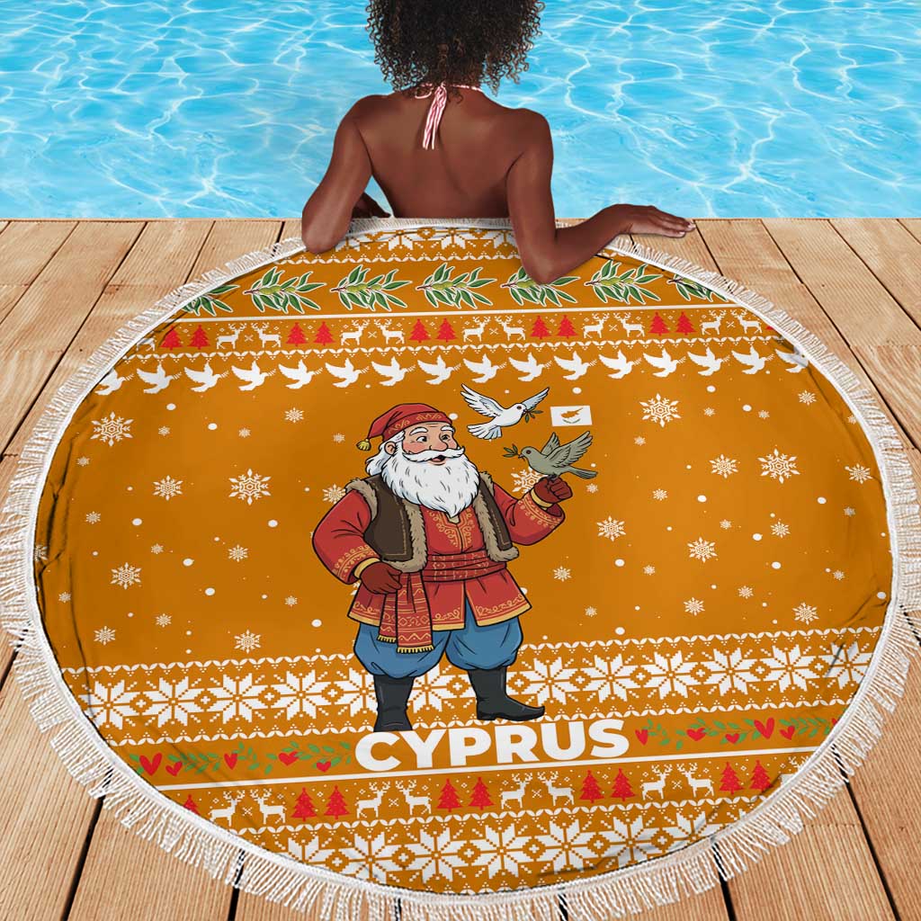 Cyprus Christmas Beach Blanket Santa Holding Doves Olive Branch Snowflakes - African Pride