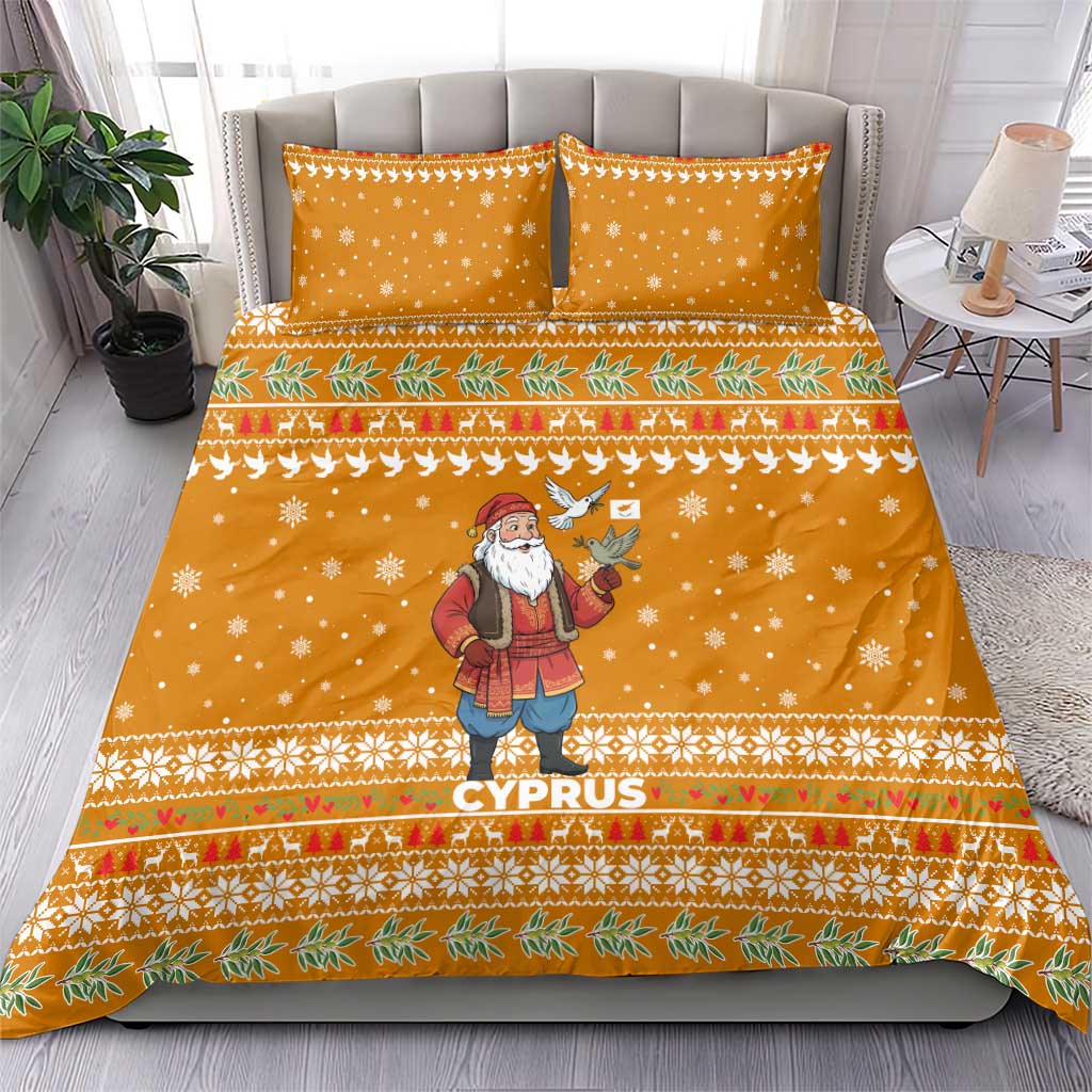 Cyprus Christmas Bedding Set Santa Holding Doves Olive Branch Snowflakes - African Pride