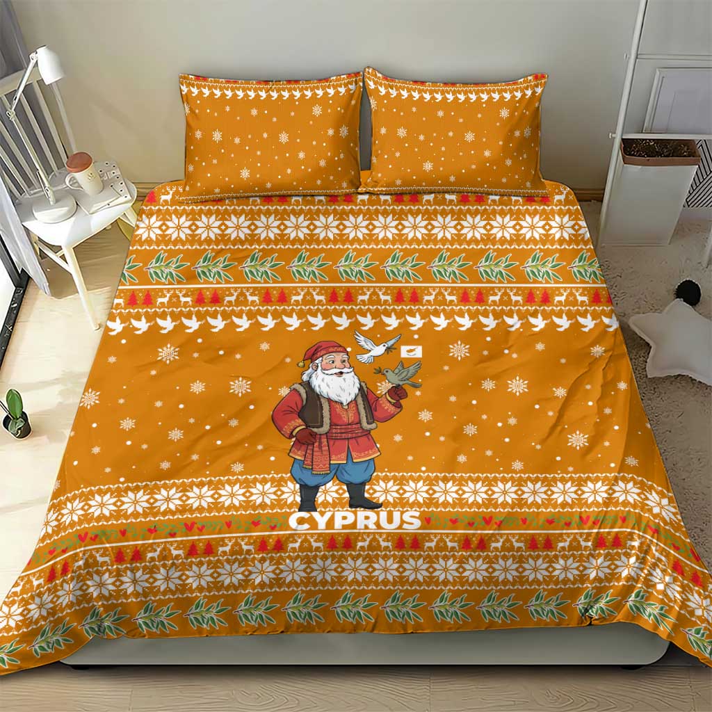 Cyprus Christmas Bedding Set Santa Holding Doves Olive Branch Snowflakes - African Pride