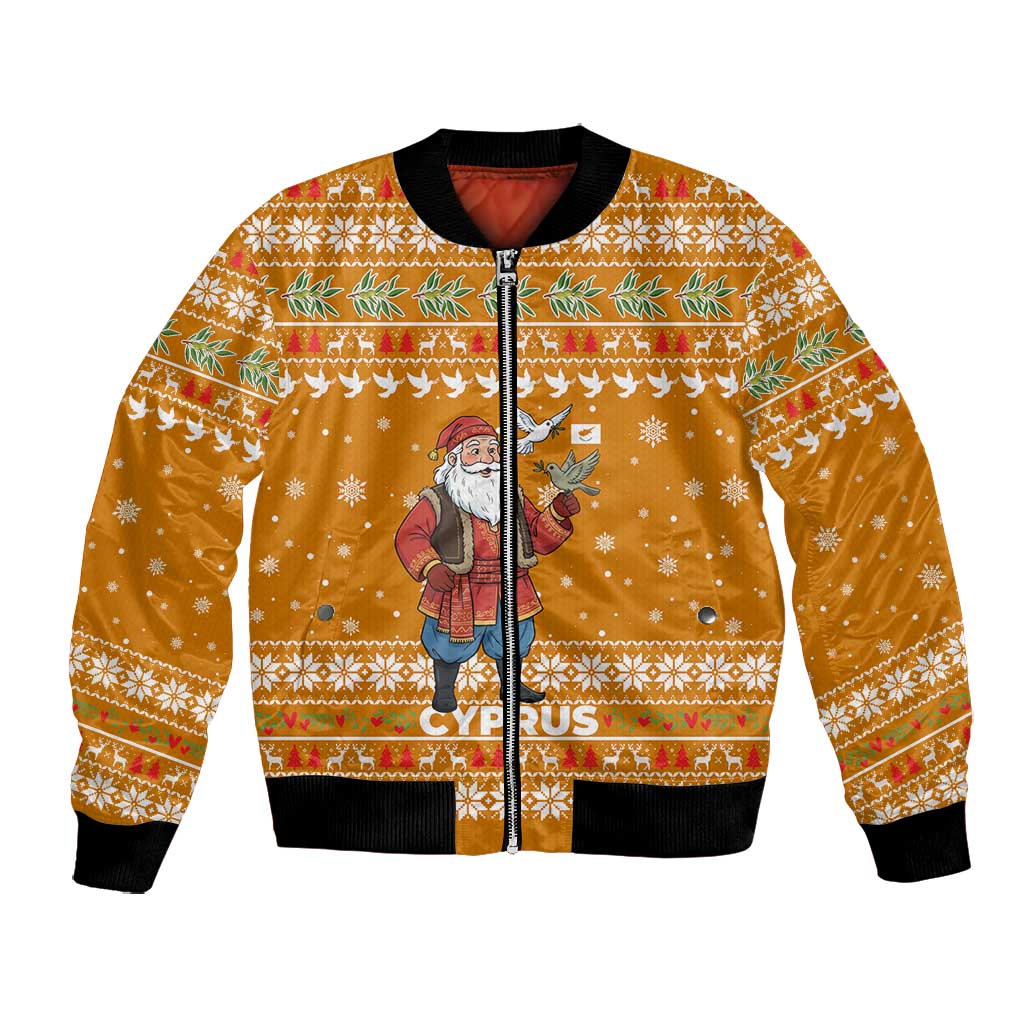 Cyprus Christmas Bomber Jacket Santa Holding Doves Olive Branch Snowflakes - African Pride